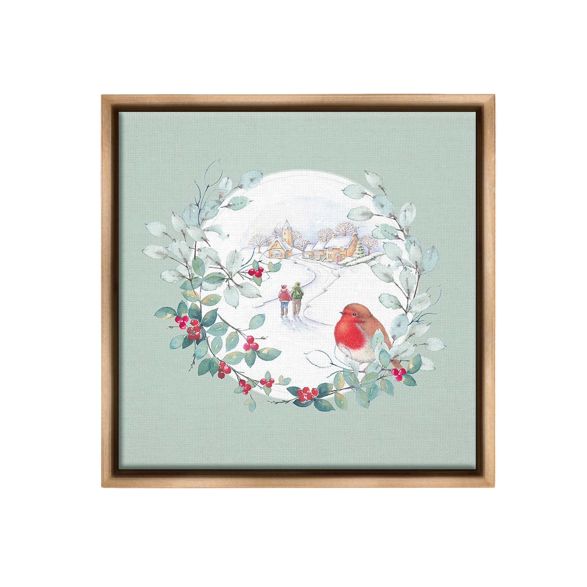 Stupell Industries Winter Scene with Border Holiday Painting Brown Floater Framed Canvas Art Print Wall Art, 25 x 25
