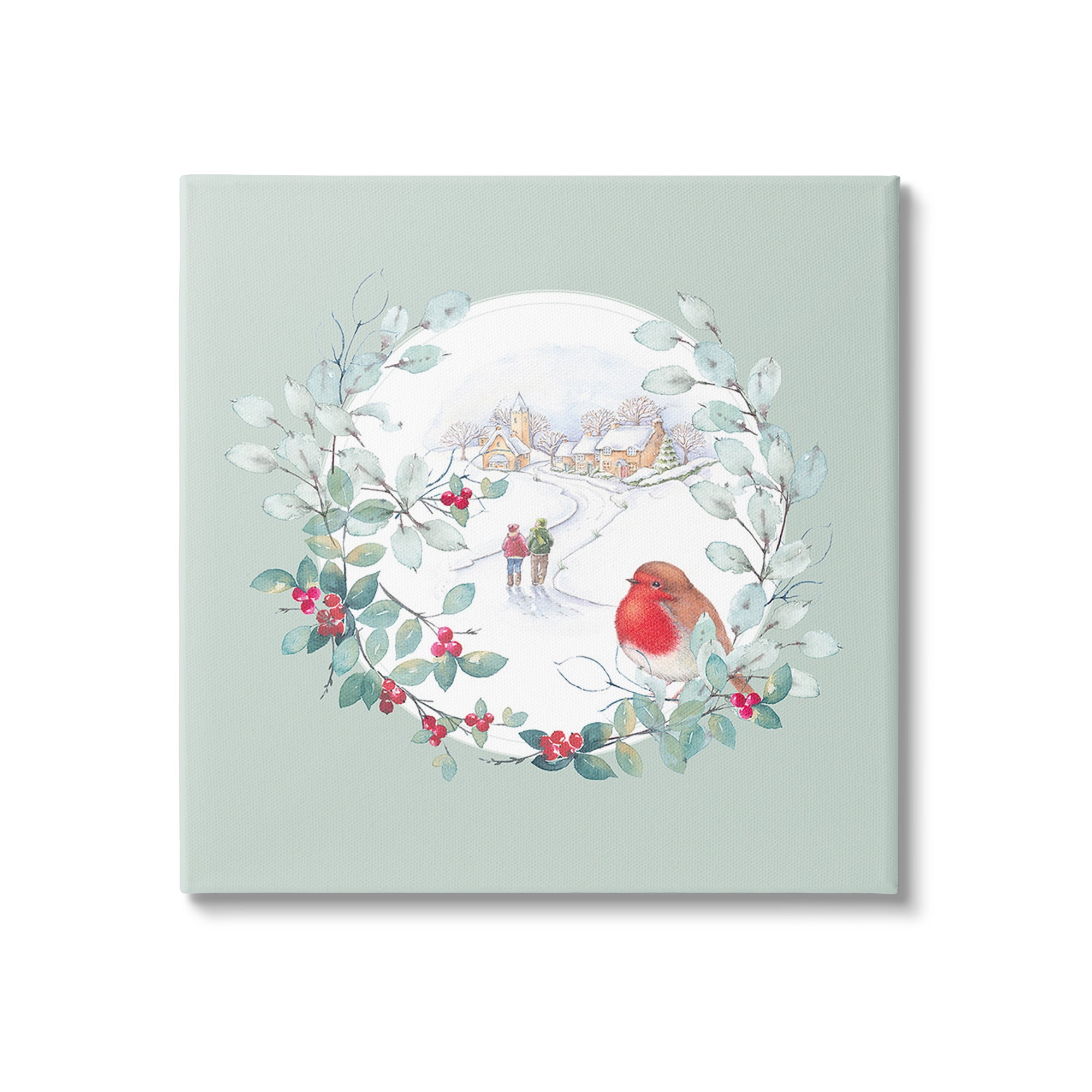 Stupell Industries Winter Scene with Border Holiday Painting Gallery Wrapped Canvas Art Print Wall Art, 36 x 36