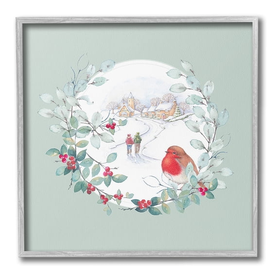 Stupell Industries Winter Scene with Border Holiday Painting Gray Framed Art Print Wall Art, 12 x 12
