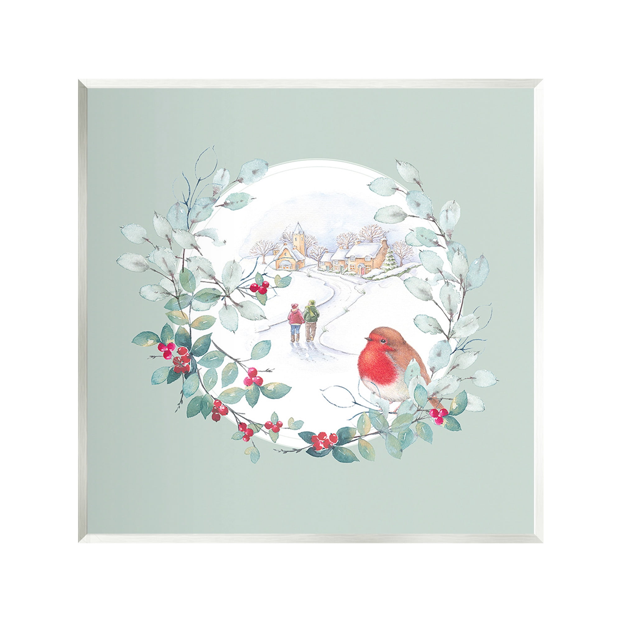 Stupell Industries Winter Scene with Border Holiday Painting Unframed Art Print Wall Art, 12 x 12