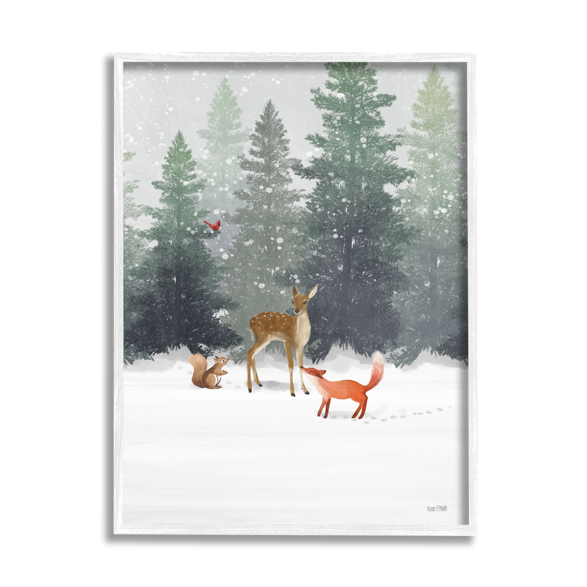 Winter Forest Animals White Framed Wall Art Print, 24 x 30