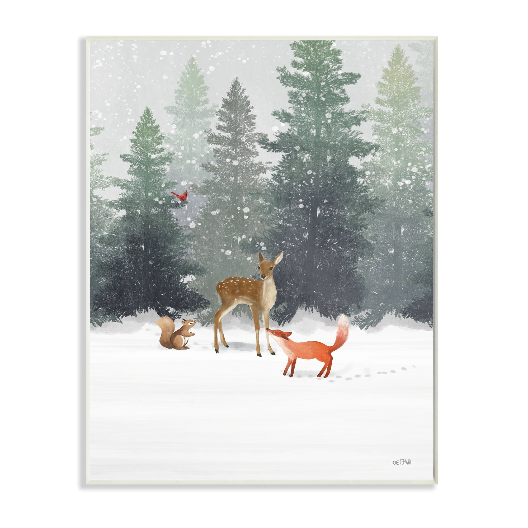 Stupell Industries Winter Season Forest Animals Fox Deer Squirrel Wall Plaque Design by House Fenway