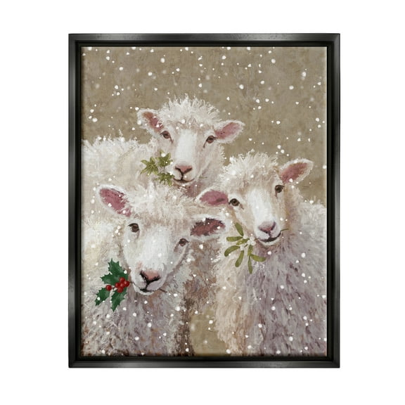 Stupell Industries Winter Sheep Trio Farm Animals Holiday Painting Black Floater Framed Art Print Wall Art