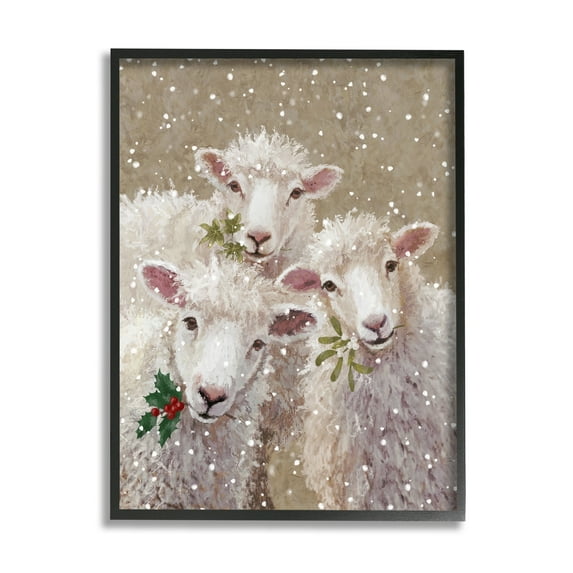Stupell Industries Winter Sheep Trio Farm Animals Holiday Painting Black Framed Art Print Wall Art