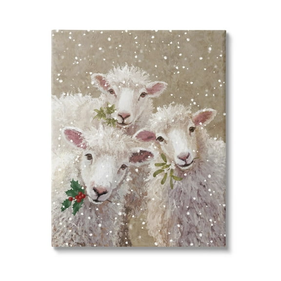 Stupell Industries Winter Sheep Trio Farm Animals Holiday Painting Gallery Wrapped Canvas Print Wall Art