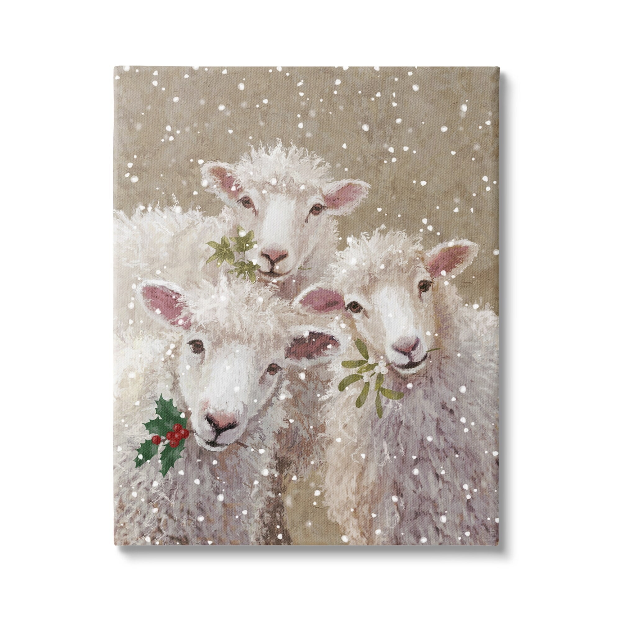 Winter Sheep Trio Farm Animals Christmas Canvas Art