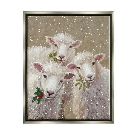 Stupell Industries Winter Sheep Trio Farm Animals Holiday Painting Gray Floater Framed Art Print Wall Art