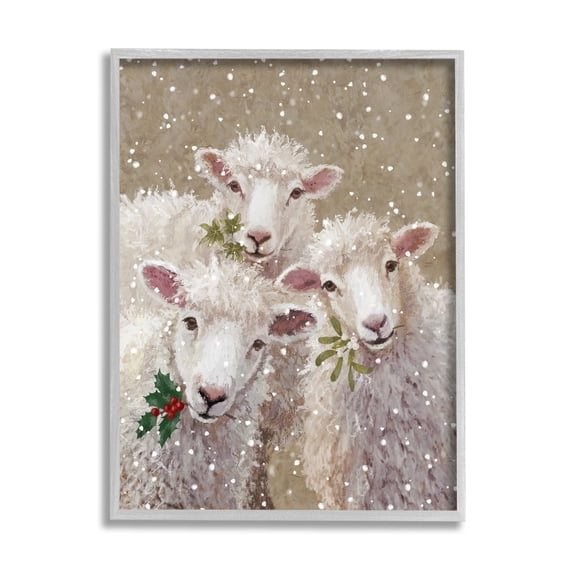 Stupell Industries Winter Sheep Trio Farm Animals Holiday Painting Gray Framed Art Print Wall Art