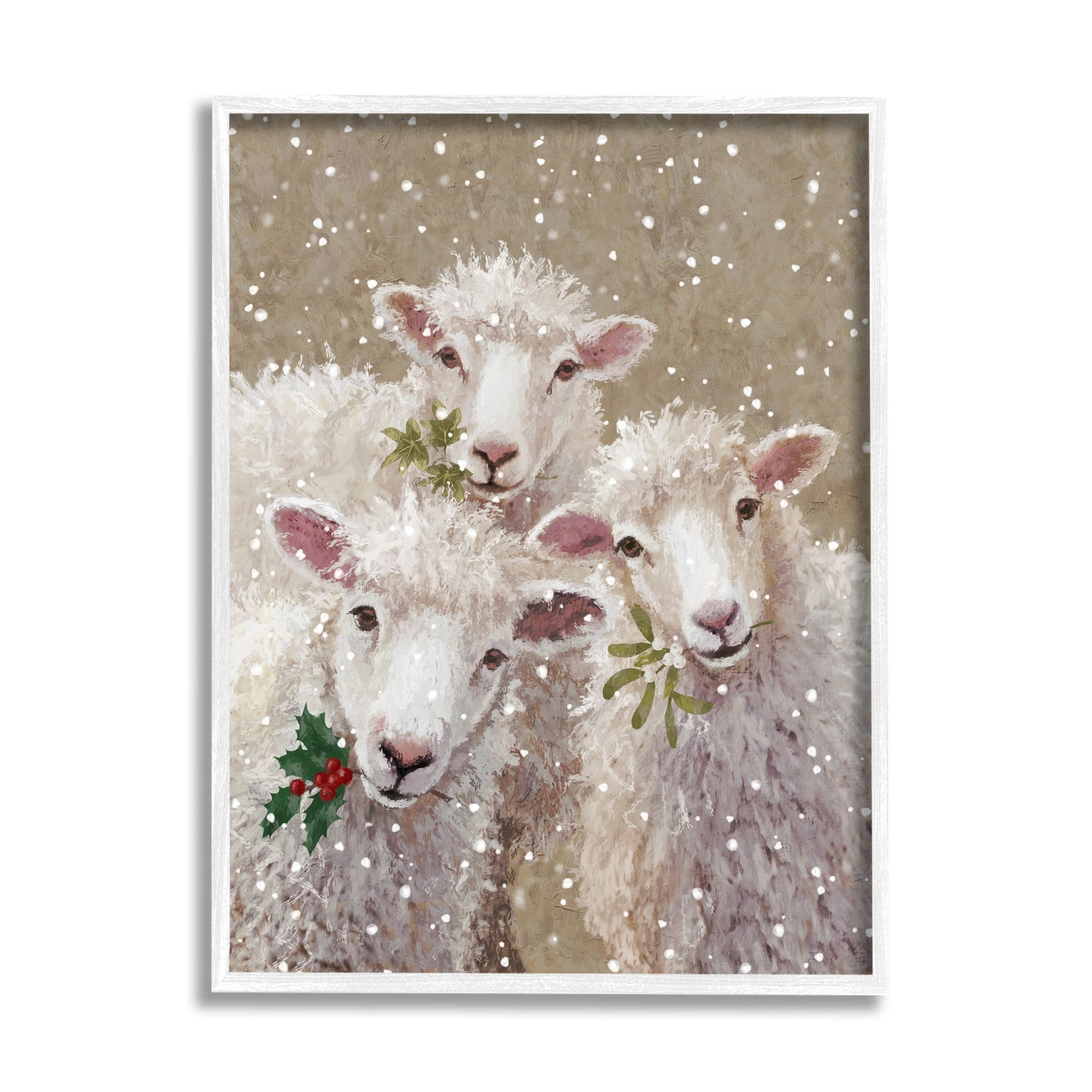 White Framed Christmas Sheep Trio Canvas Print, 11 x 14