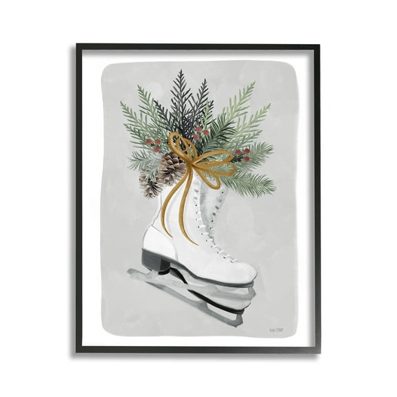 Stupell Industries Winter Skates & Pinecone Botanical & Floral Painting Black Framed Art Print Wall Art, 11 x 14
