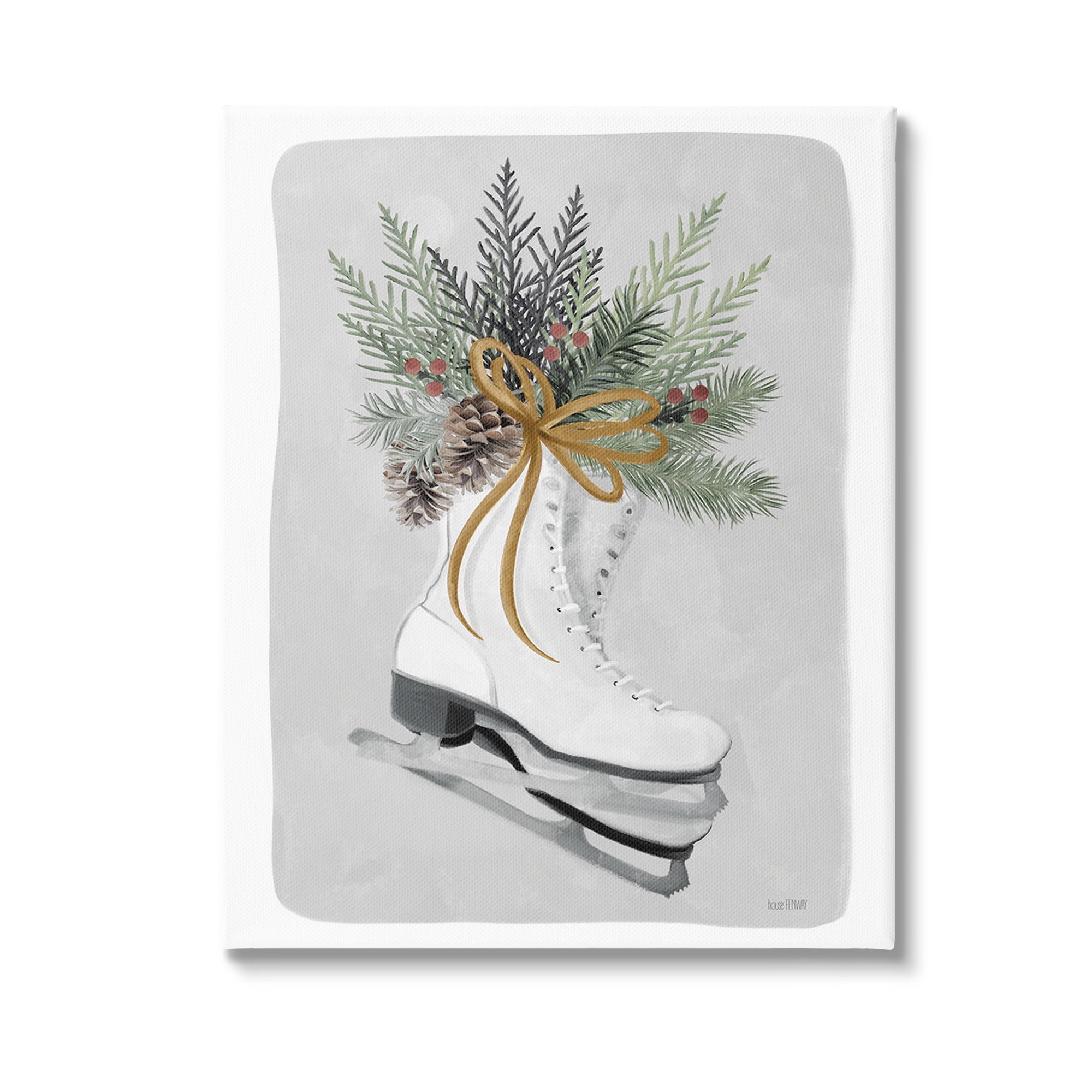 Stupell Industries Winter Skates & Pinecone Botanical & Floral Painting Gallery Wrapped Canvas Art Print Wall Art, 16 x 20