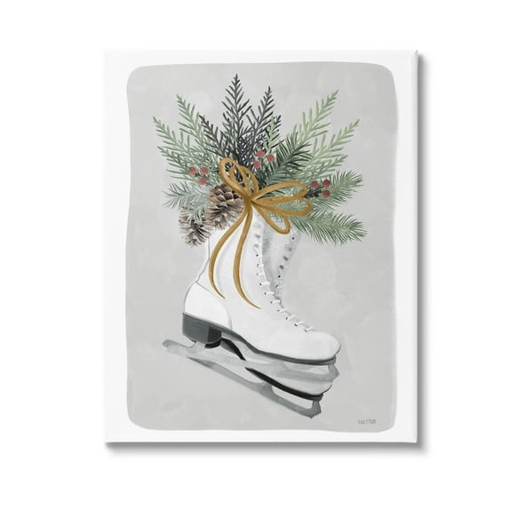 Stupell Industries Winter Skates & Pinecone Botanical & Floral Painting Gallery Wrapped Canvas Art Print Wall Art, 30 x 40