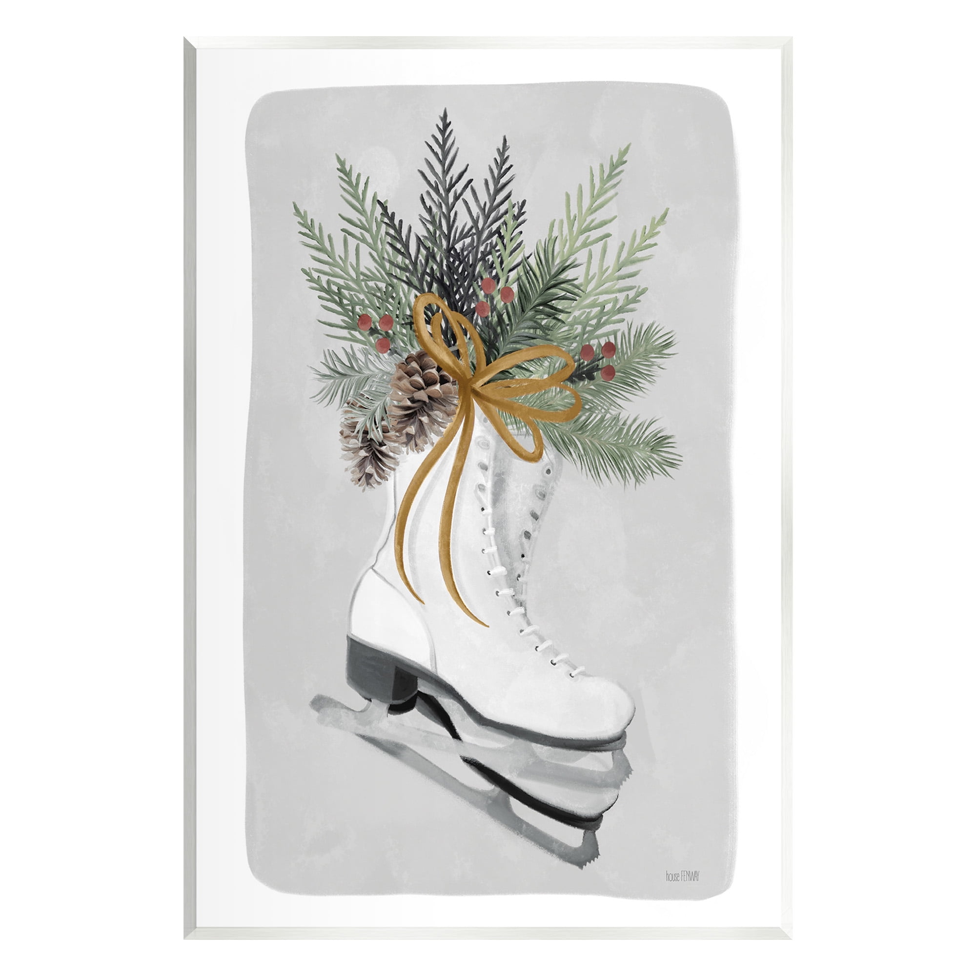 Stupell Industries Winter Skates & Pinecone Botanical & Floral Painting Unframed Art Print Wall Art, 10 x 15