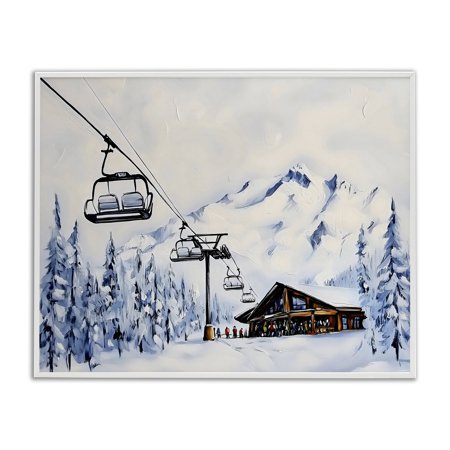 Stupell Industries Winter Ski Lift Cabin White Framed Giclee Art, design by Arlington Prints