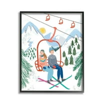 Stupell Industries Winter Ski Lift Friends Sports Painting Black Framed Art Print Wall Art, 11 x 14