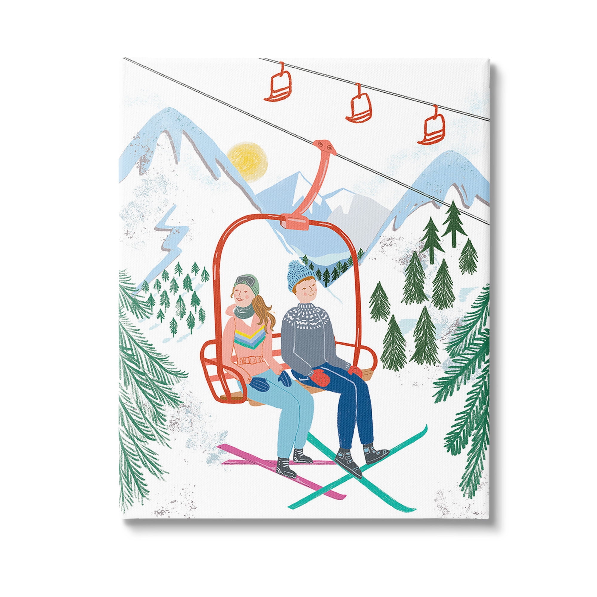 Stupell Industries Winter Ski Lift Friends Sports Painting Gallery Wrapped Canvas Art Print Wall Art, 16 x 20
