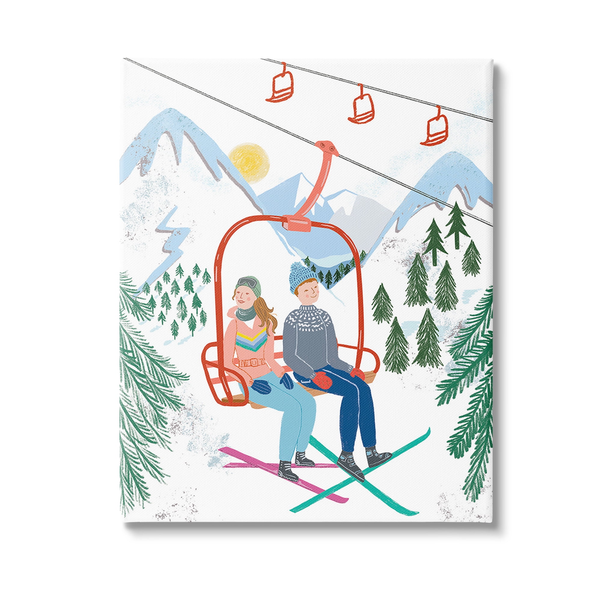 Stupell Industries Winter Ski Lift Friends Sports Painting Gallery Wrapped Canvas Art Print Wall Art, 24 x 30