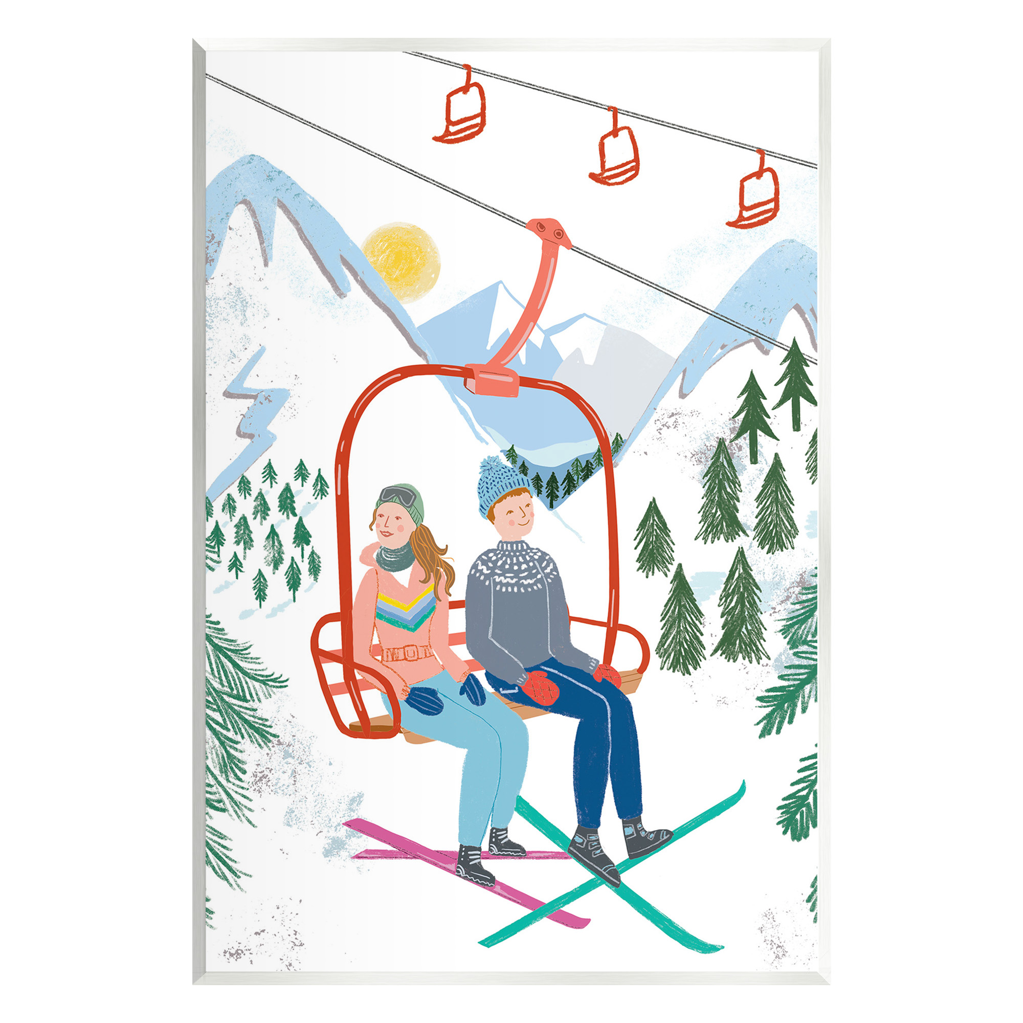 Stupell Industries Winter Ski Lift Friends Sports Painting Unframed Art Print Wall Art, 10 x 15