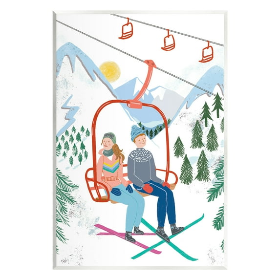 Stupell Industries Winter Ski Lift Friends Sports Painting Unframed Art Print Wall Art, 13 x 19