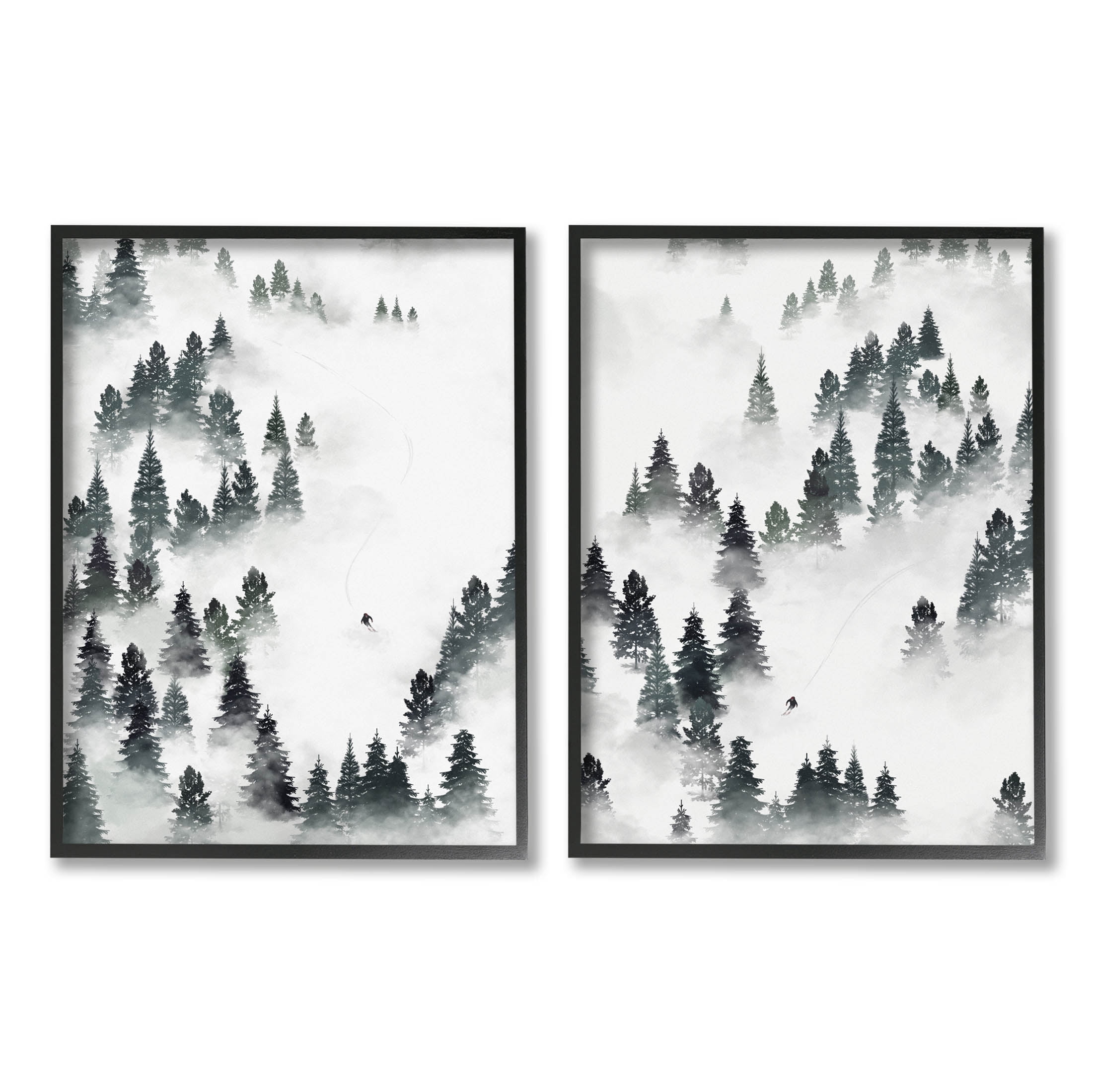 Stupell Industries Winter Ski Slopes Mountain Graphic Art Black Framed Art Print Wall Art, Set of 2, Design by Ziwei Li