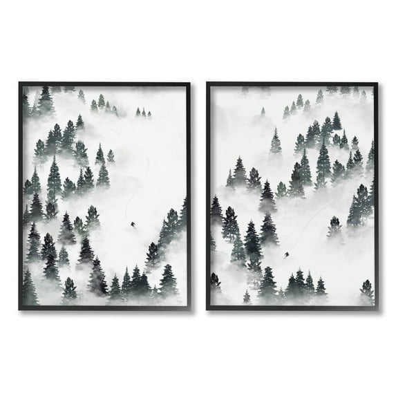 Stupell Industries Winter Ski Slopes Mountain Graphic Art Black Framed Art Print Wall Art, Set of 2, Design by Ziwei Li
