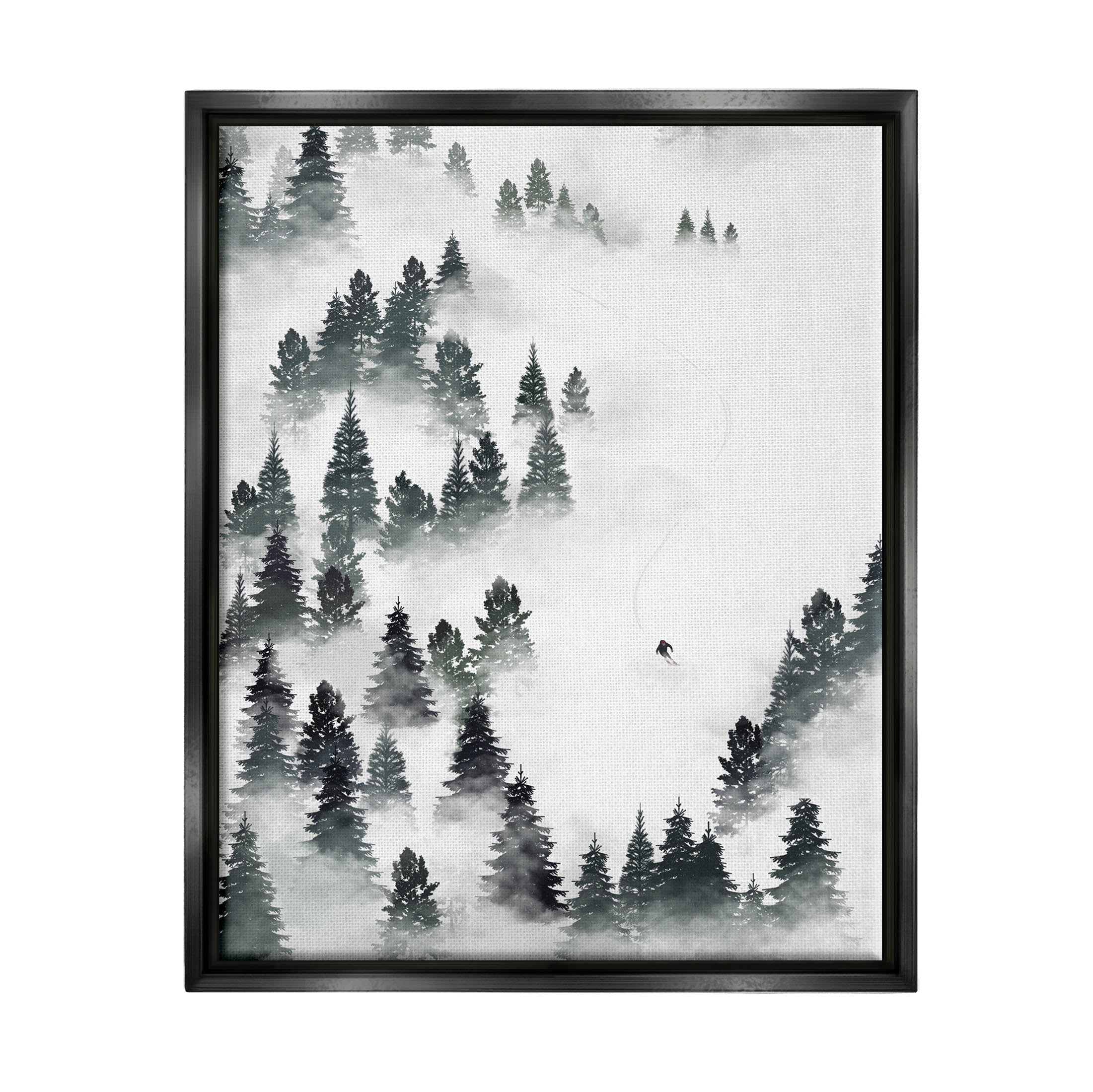 Stupell Industries Winter Ski Slopes Mountain Graphic Art Jet Black Floating Framed Canvas Print Wall Art, Design by Ziwei Li