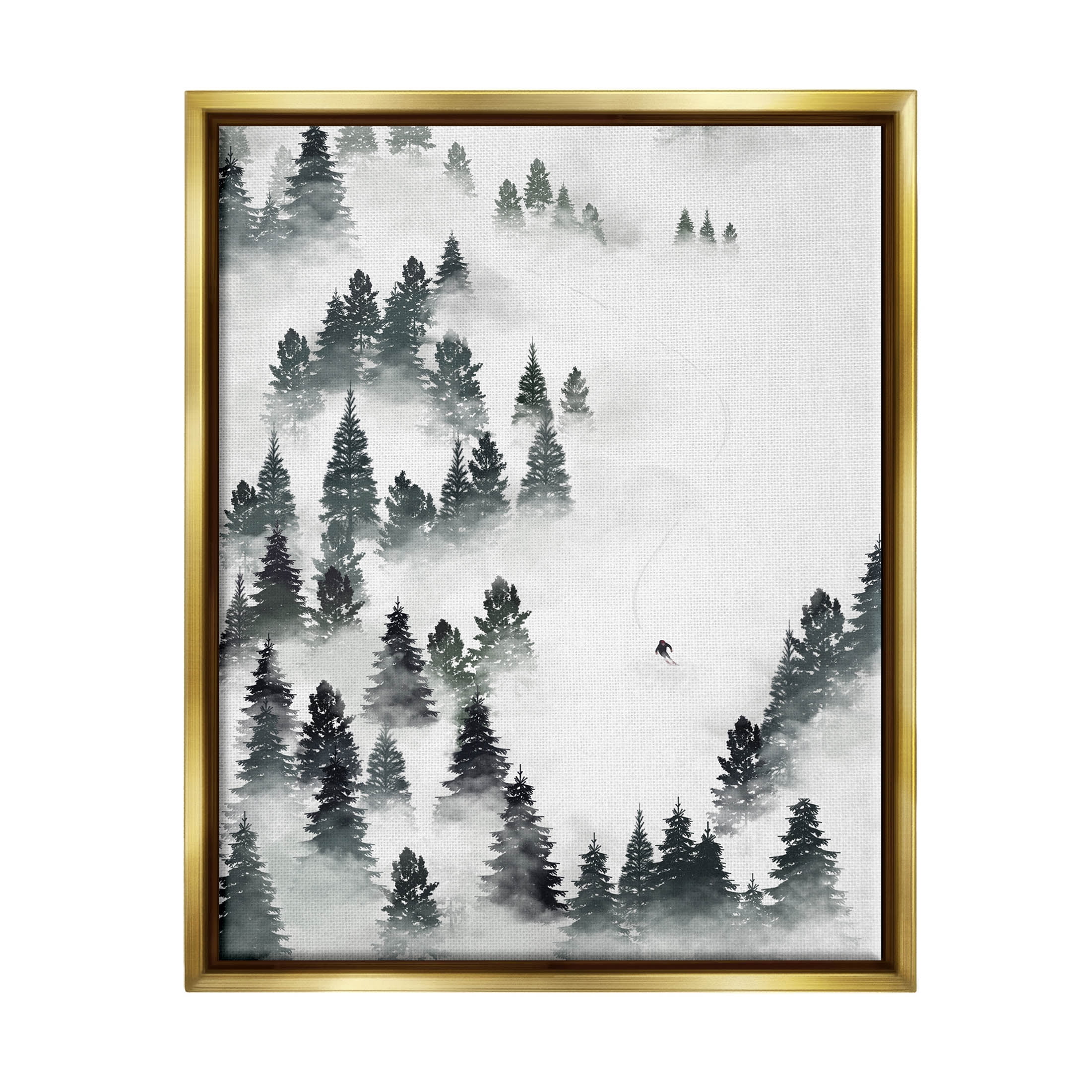 Stupell Industries Winter Ski Slopes Mountain Graphic Art Metallic Gold Floating Framed Canvas Print Wall Art, Design by Ziwei Li