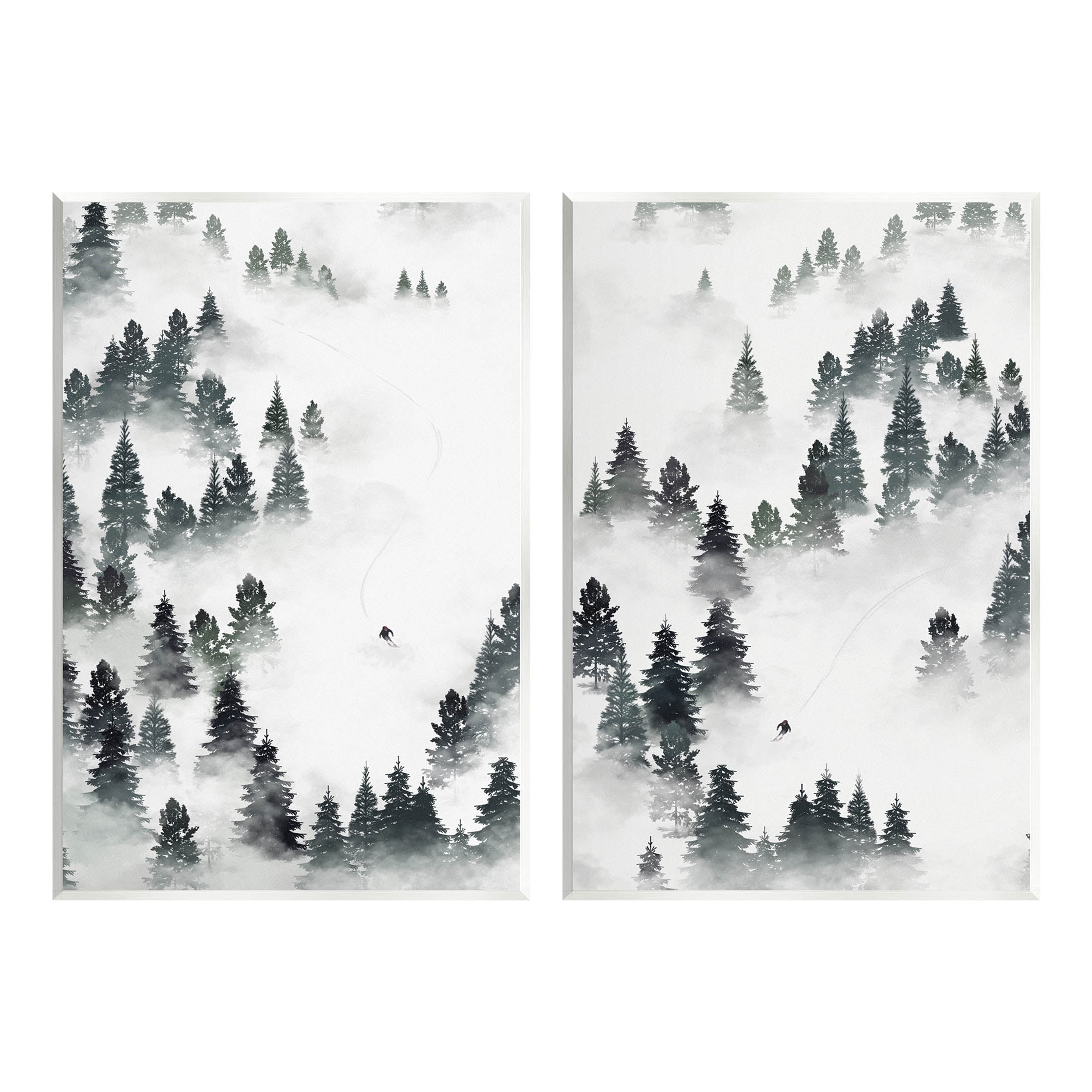 Stupell Industries Winter Ski Slopes Mountain Graphic Art Unframed Art Print Wall Art, Set of 2, Design by Ziwei Li