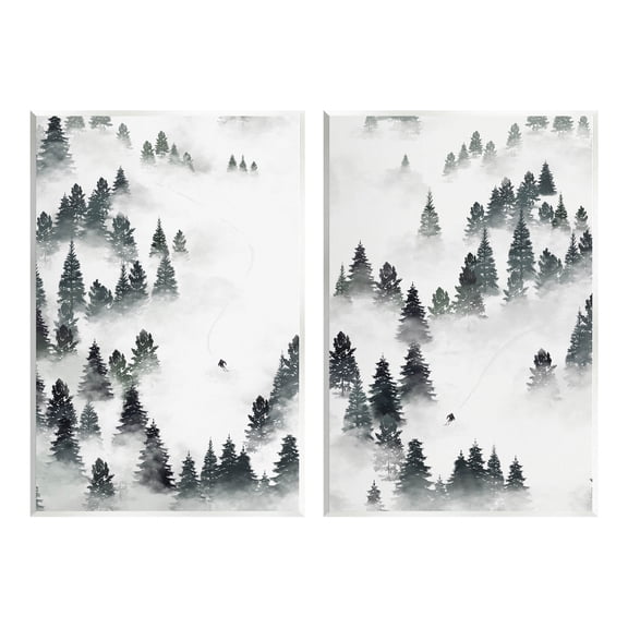 Stupell Industries Winter Ski Slopes Mountain Graphic Art Unframed Art Print Wall Art, Set of 2, Design by Ziwei Li