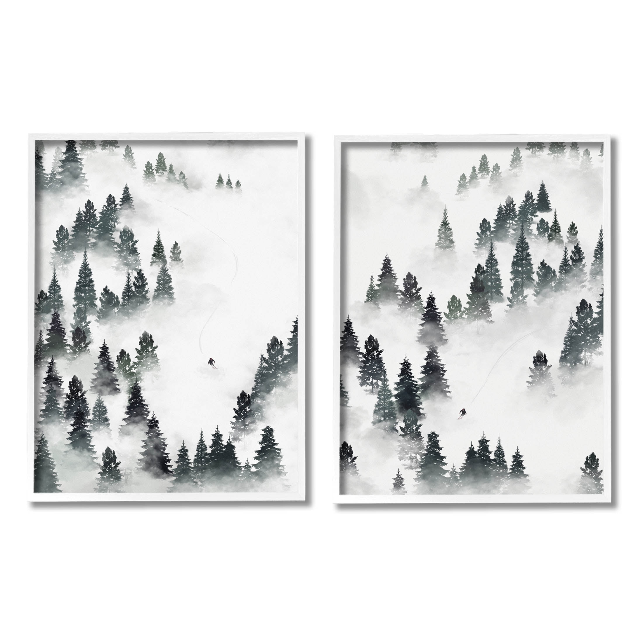Stupell Industries Winter Ski Slopes Mountain Graphic Art White Framed Art Print Wall Art, Set of 2, Design by Ziwei Li