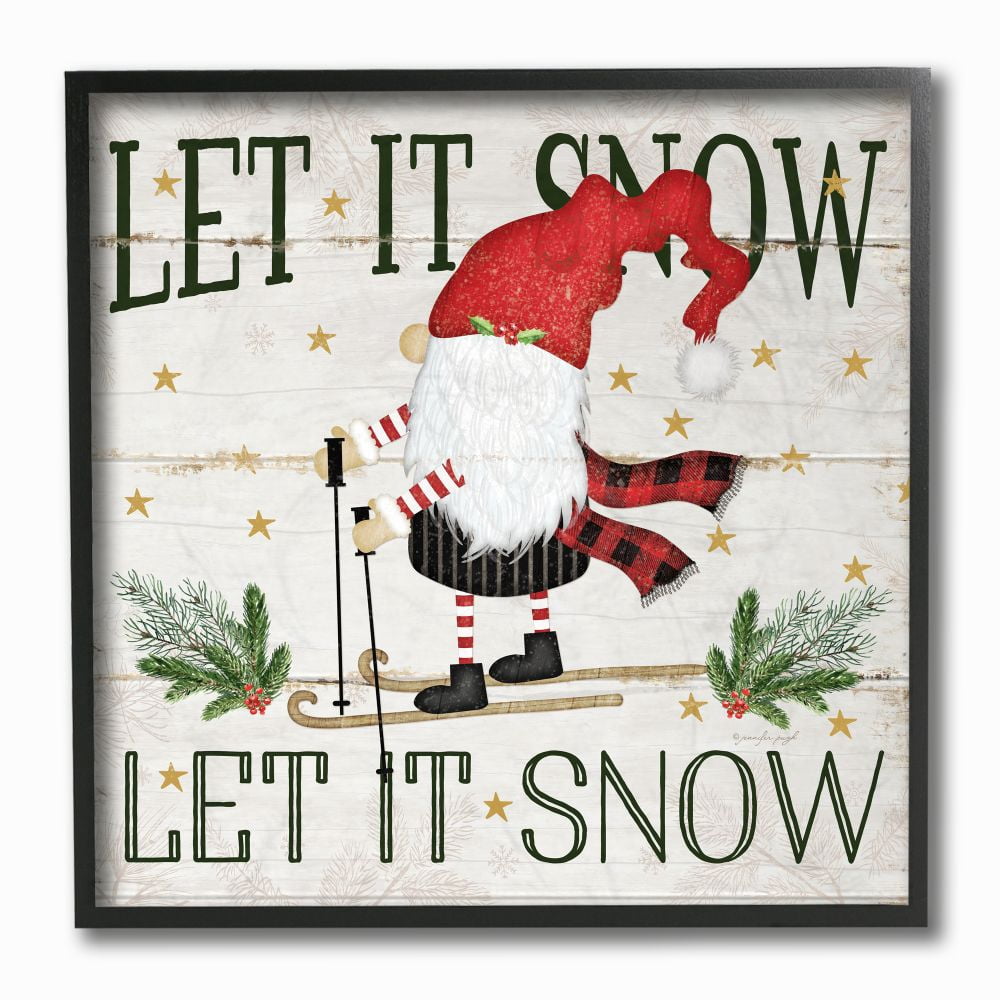 Stupell Industries Winter Skiing Gnome with Let it Snow Phrase Designed by Jennifer Pugh