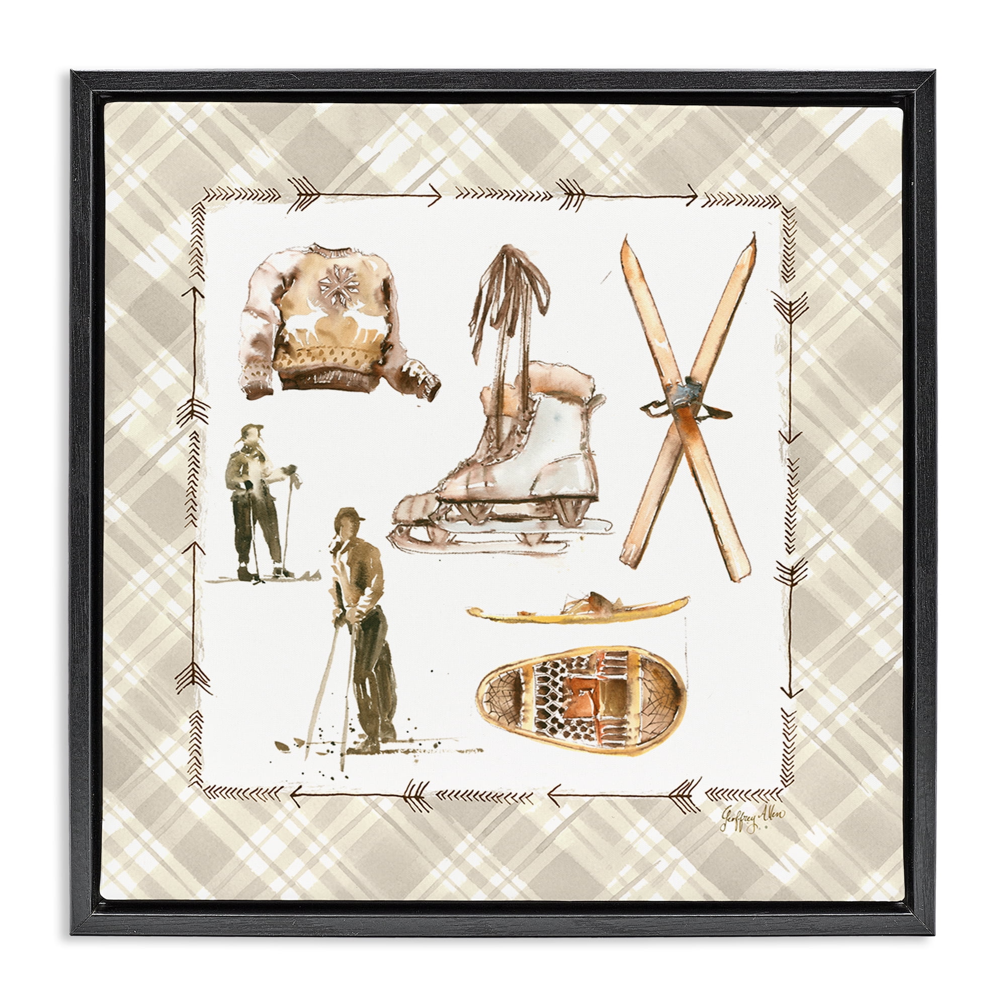 Stupell Industries Winter Skiing Sports Sports Painting Black Floater Framed Canvas Art Print Wall Art, 18 x 18