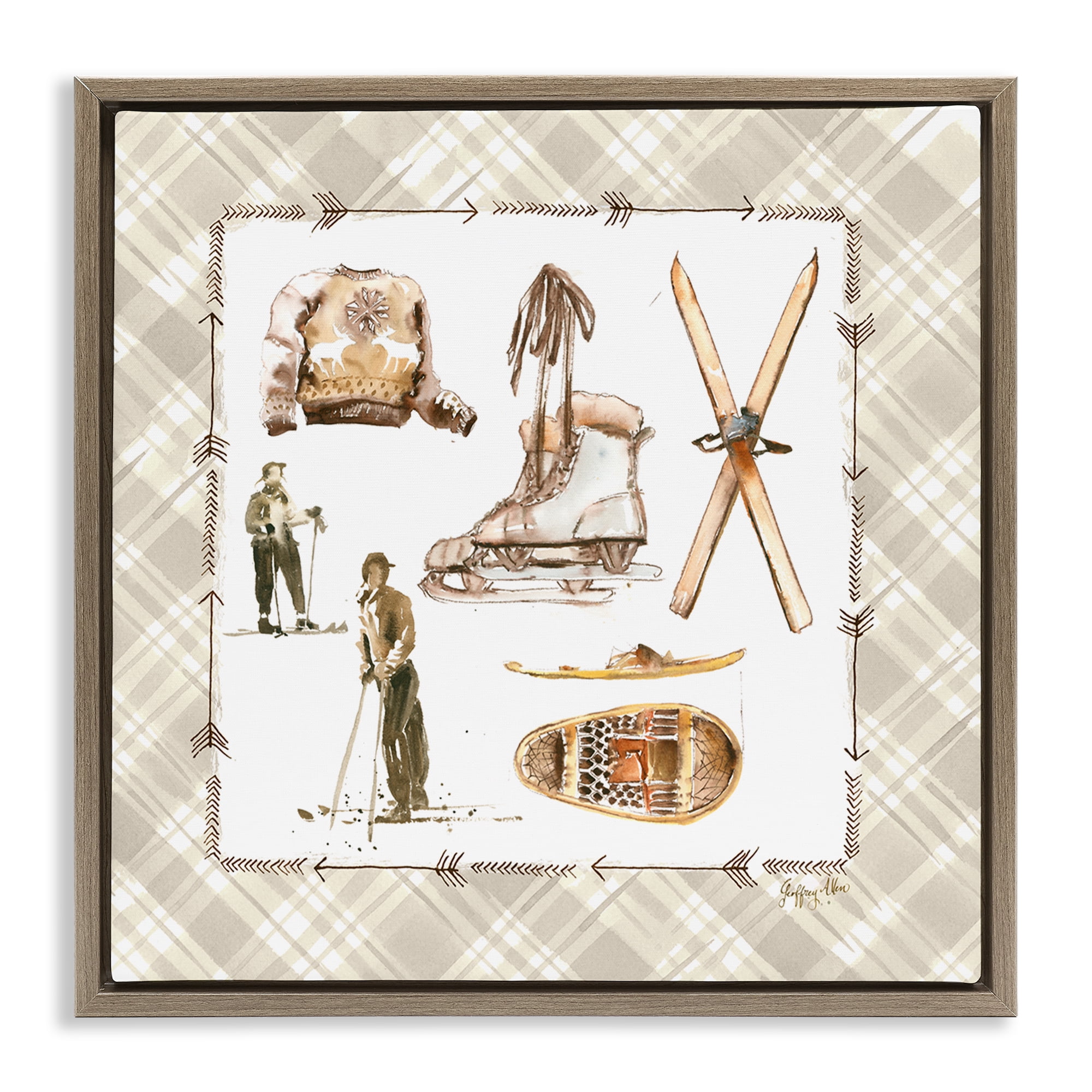 Stupell Industries Winter Skiing Sports Sports Painting Brown Floater Framed Canvas Art Print Wall Art, 25 x 25