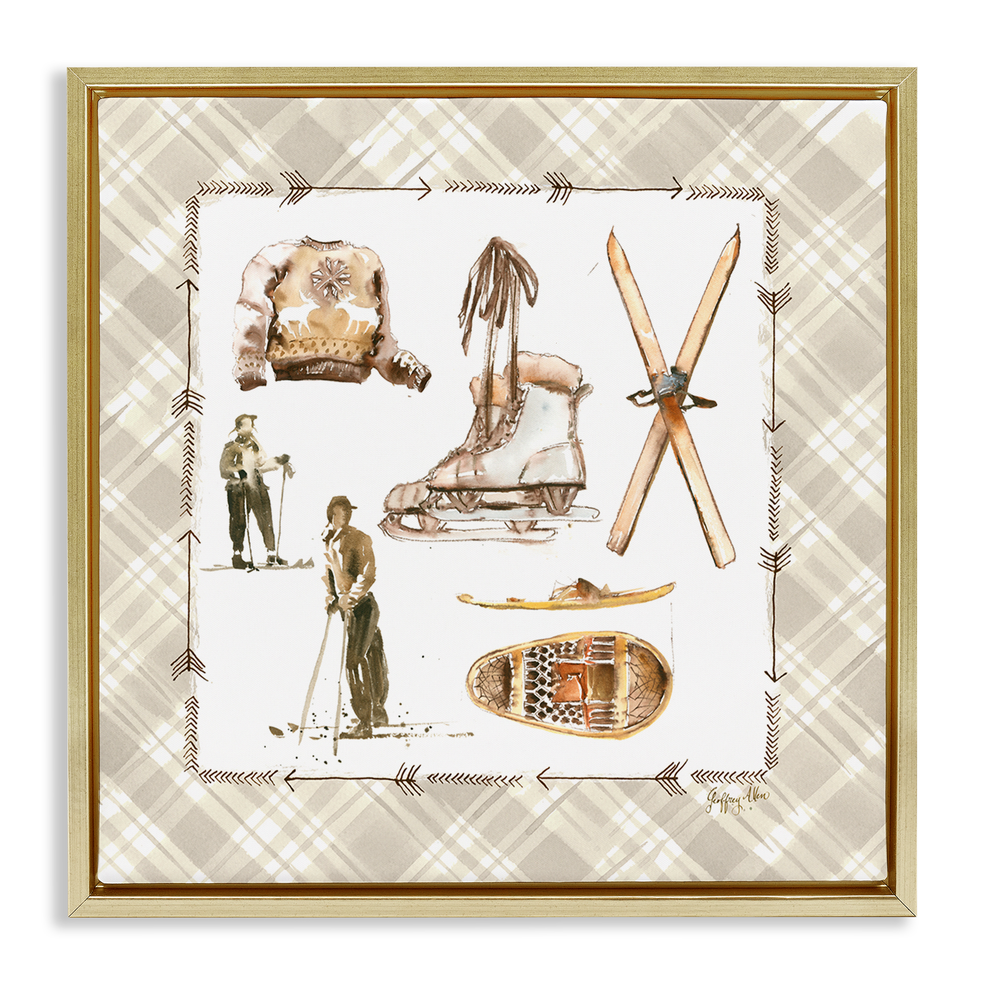 Stupell Industries Winter Skiing Sports Sports Painting Gold Floater Framed Canvas Art Print Wall Art, 18 x 18