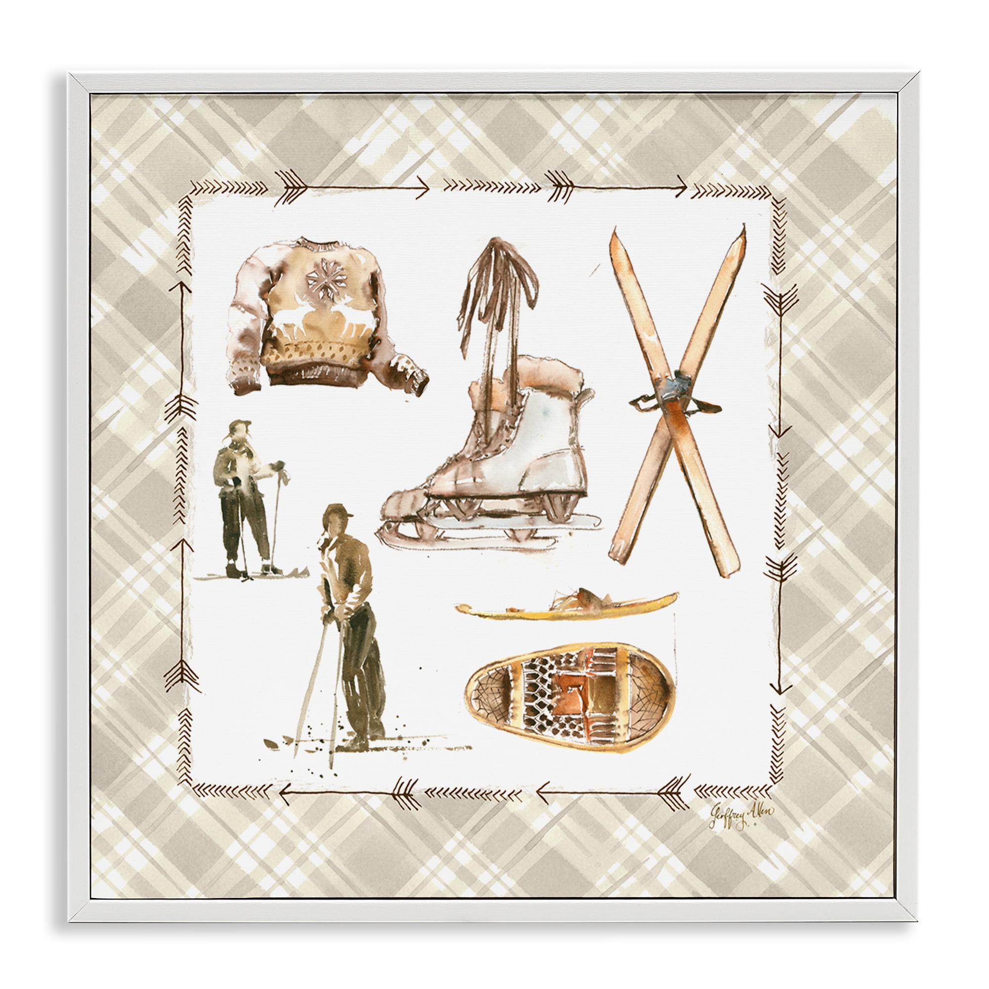 Stupell Industries Winter Skiing Sports Sports Painting White Framed Art Print Wall Art, 17 x 17