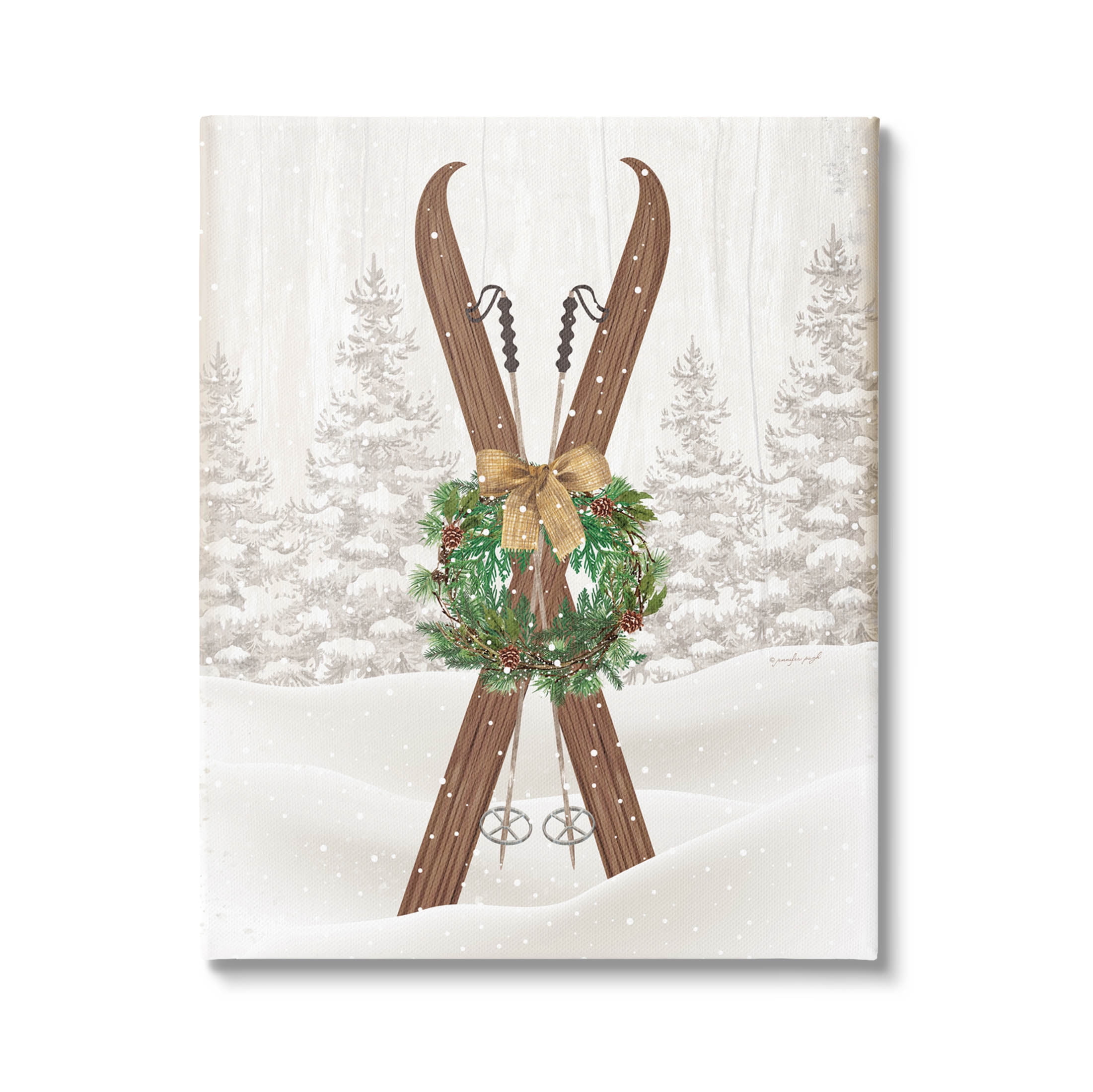 Winter Skis Holiday Wreath Canvas Wall Art, 24 x 30 in