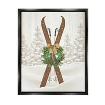Stupell Industries Winter Skis Holiday Wreath Graphic Art Jet Black Floating Framed Canvas Print Wall Art, Design by Jennifer Pugh
