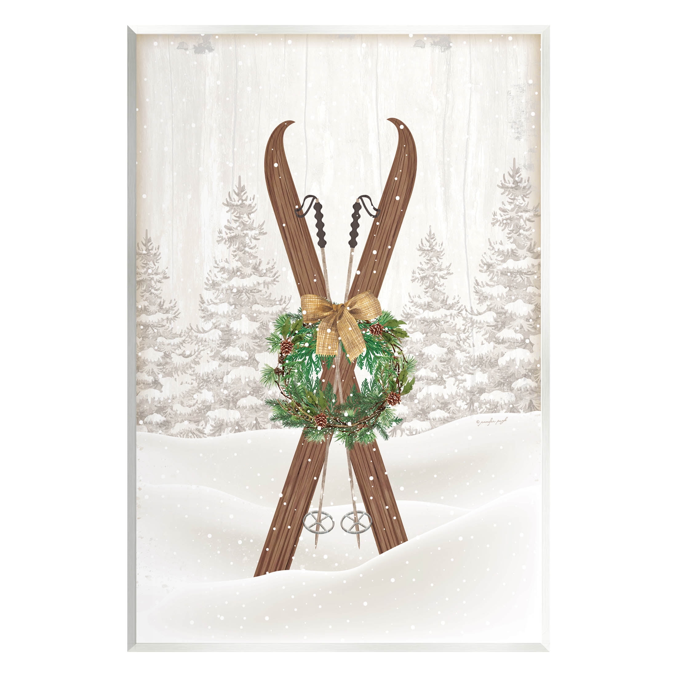 Stupell Industries Winter Skis Holiday Wreath Graphic Art Unframed Art Print Wall Art, Design by Jennifer Pugh