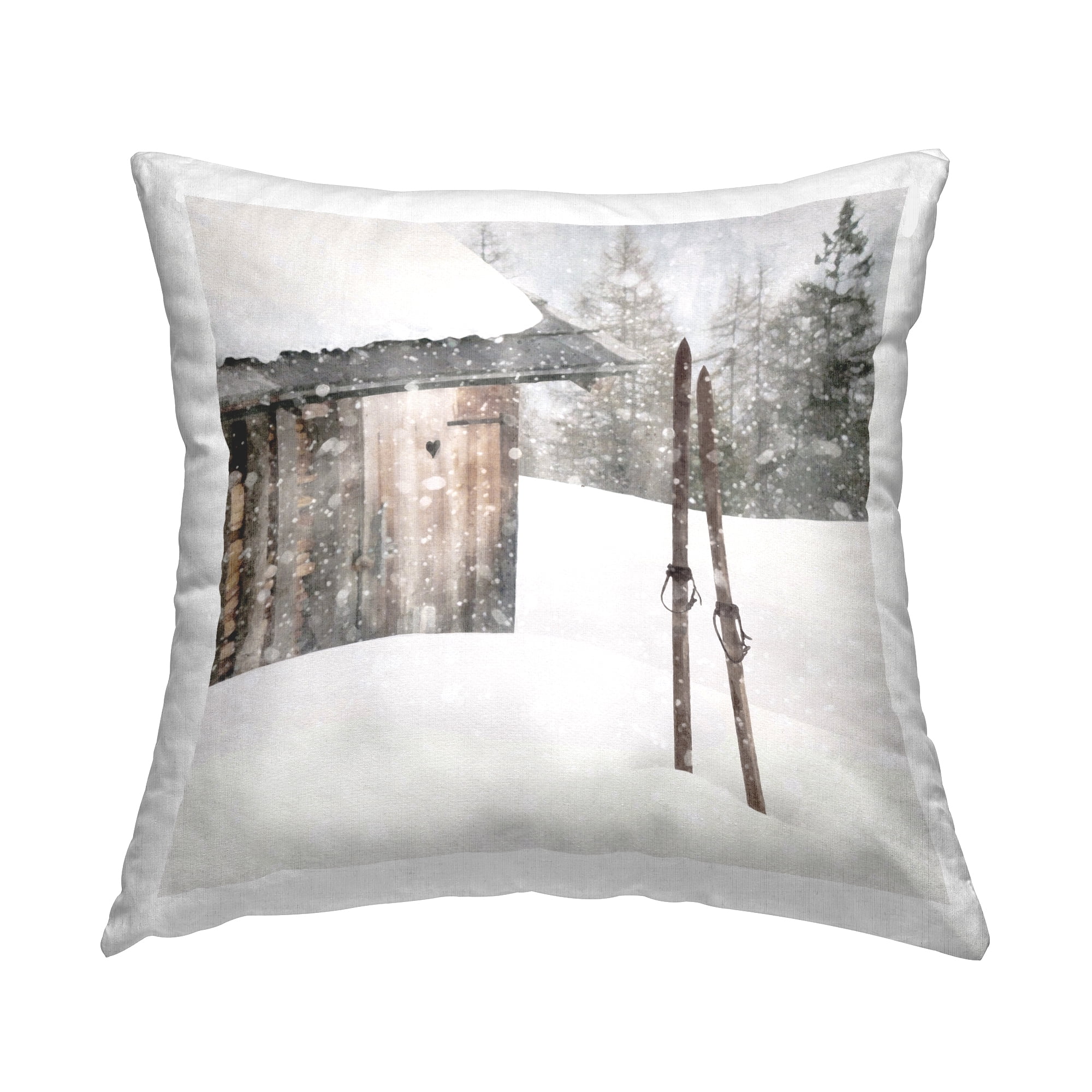 Stupell Industries Winter Skis in Snow Scene Square Decorative Printed Throw Pillow, 18 x 18