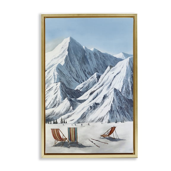 Stupell Industries Winter Slopes Lounging Gold Framed Floater Canvas Wall Art design by Max Maxx, 25 x 17