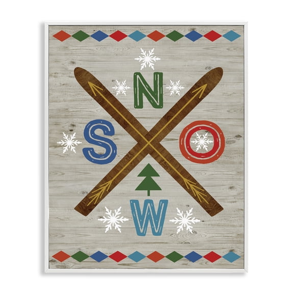 Stupell Industries Winter Snow & Crossed Skis Quotes and Sayings Painting White Framed Art Print Wall Art, 16 x 20