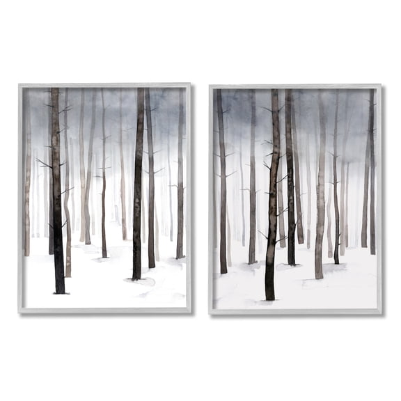 Stupell Industries Winter Snow Tree Forest Haze Eerie Cold Grey Framed, 16 x 20