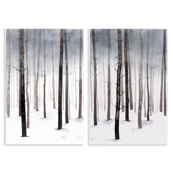 Stupell Industries Farmhouse Winter Snow Tree Forest Haze Eerie Cold 2pc Wall Plaque Art Set, 10 x 15 each, by Grace Popp
