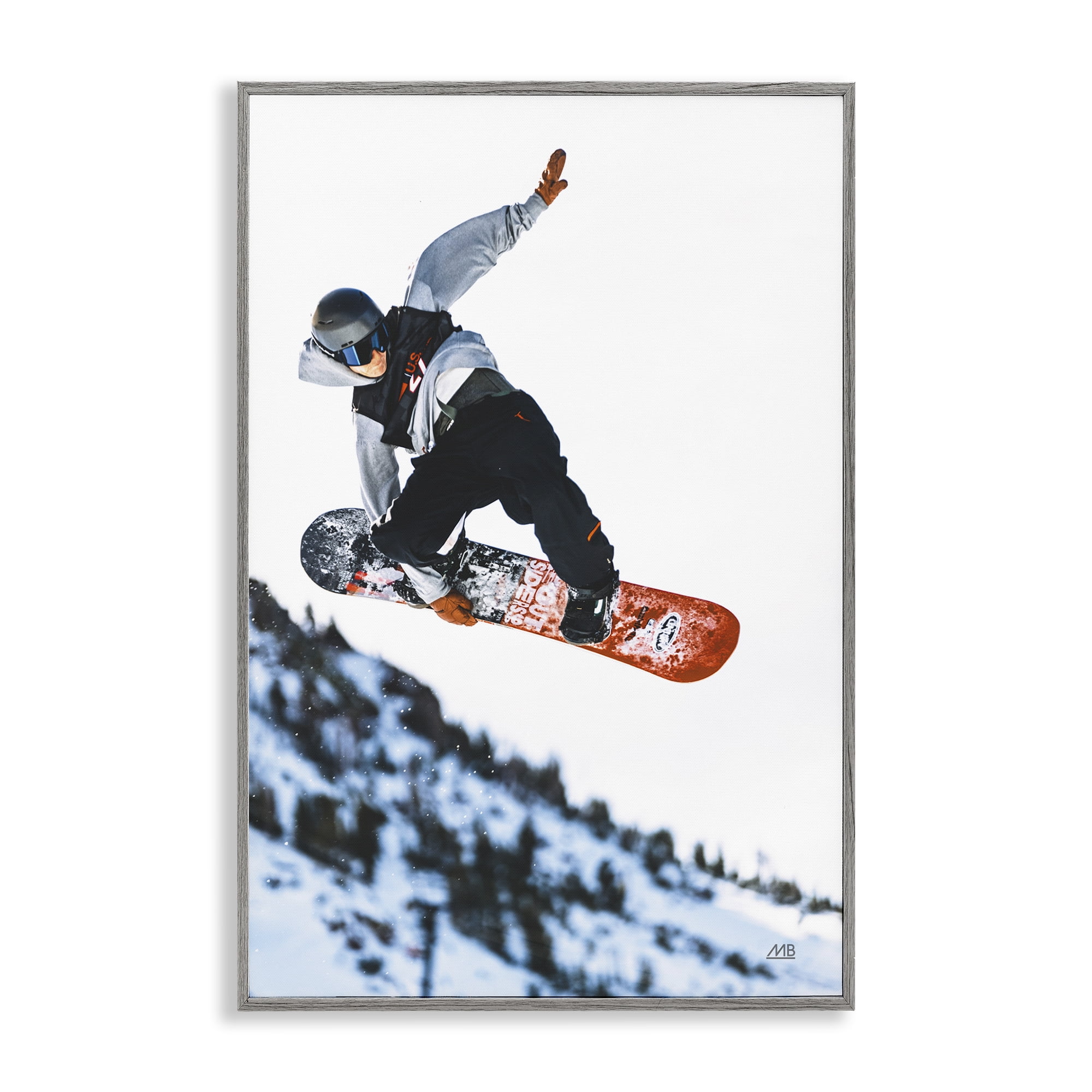 Stupell Industries Winter Snowboard Jumps Sports Photography Gray Framed Art Print Wall Art, 20 x 30