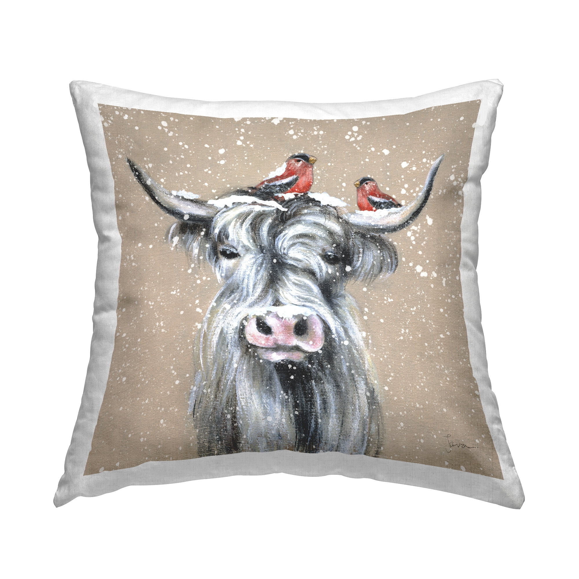 Stupell Industries Winter Snowfall Birds Cattle Printed Throw Pillow Design by Janet Tava