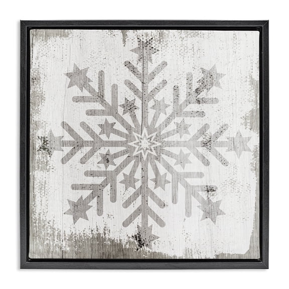 Stupell Industries Winter Snowflake Distressed Pattern Holiday Painting Black Floater Framed Canvas Art Print Wall Art, 18 x 18