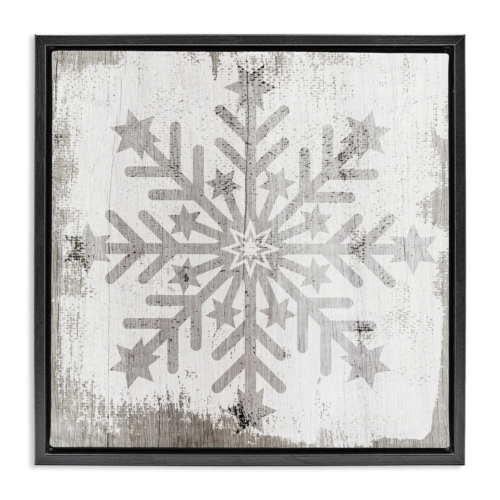 Stupell Industries Winter Snowflake Distressed Pattern Holiday Painting Black Floater Framed Canvas Art Print Wall Art, 25 x 25