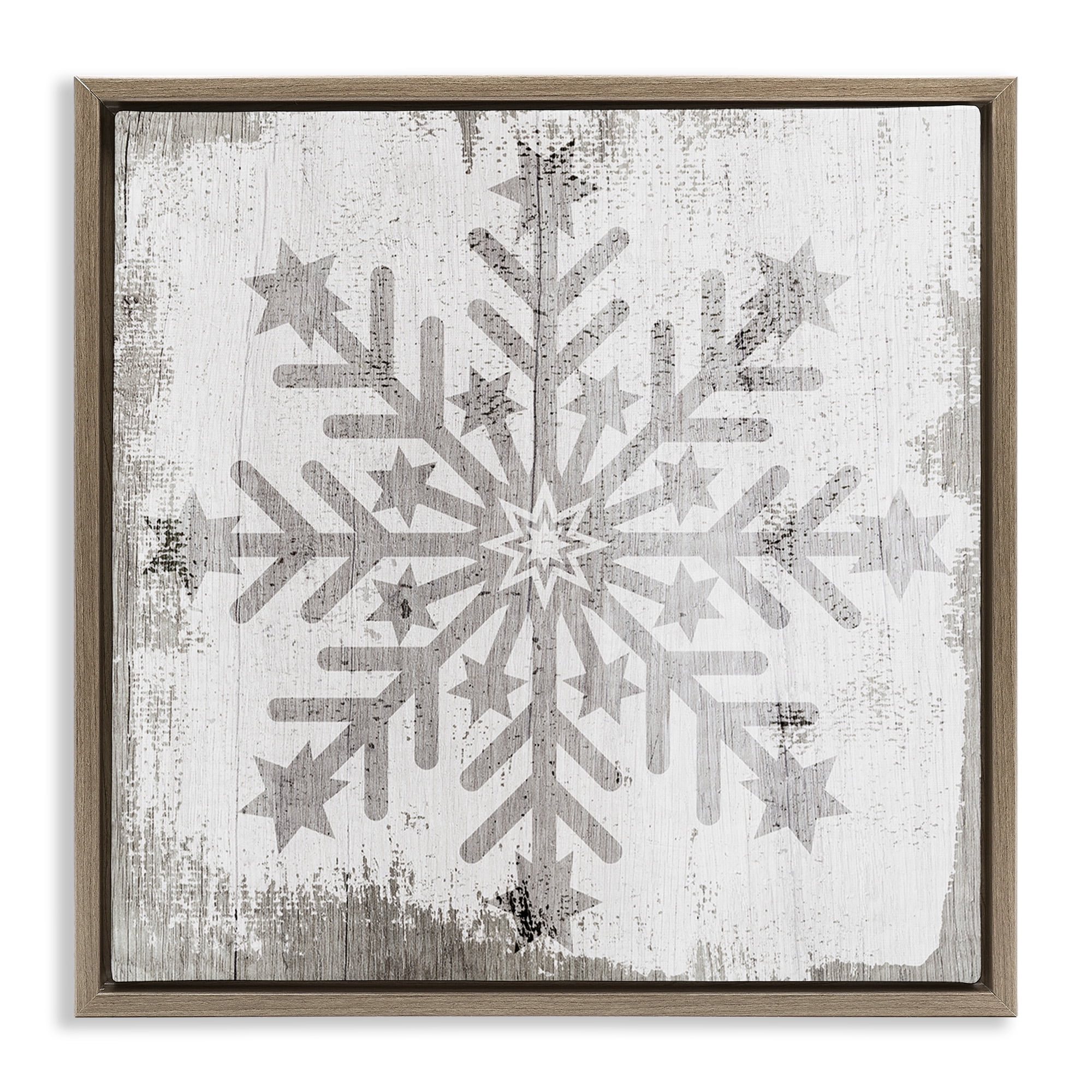 Stupell Industries Winter Snowflake Distressed Pattern Holiday Painting Brown Floater Framed Canvas Art Print Wall Art, 25 x 25