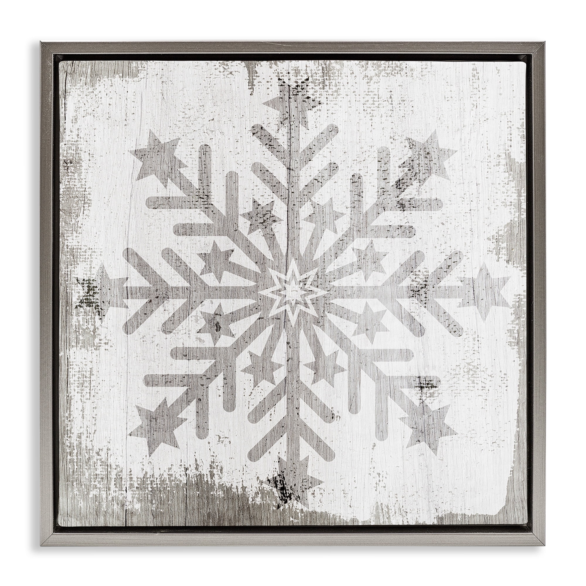 Stupell Industries Winter Snowflake Distressed Pattern Holiday Painting Gray Floater Framed Canvas Art Print Wall Art, 18 x 18