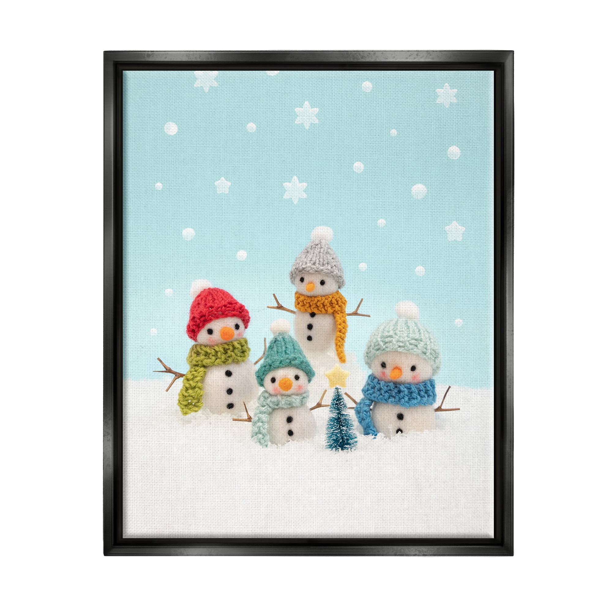 Stupell Industries Winter Snowmen Christmas Tree Holiday Photography Black Floater Framed Art Print Wall Art